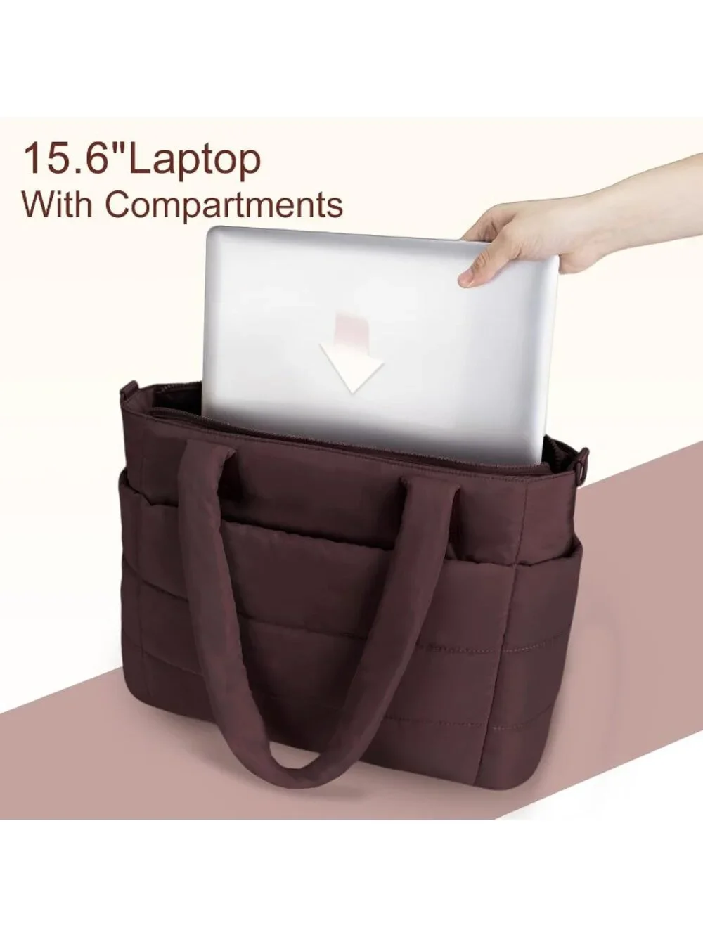 👜Women Large Coffee Quilted Puffer Tote Bag Lightweight Work For Travel Handbag